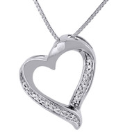 Heart Diamond Pendant 10K White Gold Round Cut Charm with Necklace 0.10 Ct.
