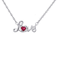 Sterling Silver Diamond & Created Ruby Heart LOVE 17" Statement Necklace 1/2 CT.