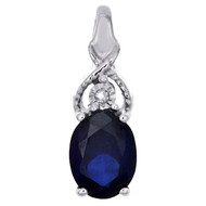 Sterling Silver Oval Created Blue Sapphire Diamond Pendant Slide Charm 7/8 CT.