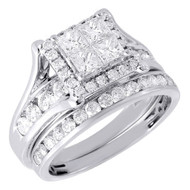 Diamond Engagement Wedding Ring 14K White Gold 2 Piece Bridal Set 1.50 Tcw