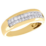 14K Yellow Gold Princess Cut Diamond Invisible Set Wedding Band 7.50mm Ring 1 CT