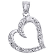 Sterling Silver Round Diamond Heart Pendant 0.95" Statement Pave Charm 1/10 CT.