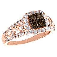 10K Rose Gold Brown Diamond Square Halo Filigree Right Hand Cocktail Ring 1 CT.