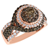 14K Rose Gold Solitaire Brown Diamond Multi Halo Braided Engagement Ring 2 TCW.
