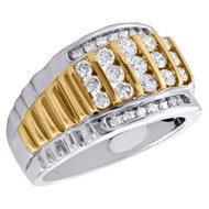 14K Two Tone Gold Round Diamond Cluster Wedding Band 14mm Channel Set Ring 1 CT.