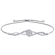 10K White Gold Diamond Cluster Infinity Link 9mm Adjustable Bolo Bracelet 1/2 CT