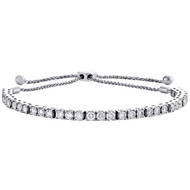 14K White Gold Round Diamond 4-Prong Tennis Line Bolo Bracelet 10" | 3mm | 3 CT.