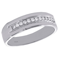 14K White Gold Round Diamond Wedding Band 1 Row Prong Set 6.50mm Ring 1/5 CT.