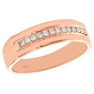 14K Rose Gold Round Diamond Wedding Band 1 Row Prong Set 6.75mm Ring 1/5 CT.