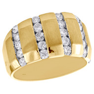 14K Yellow Gold Brushed Round Diamond Wedding Band Vertical 13mm Ring 1.50 CT.