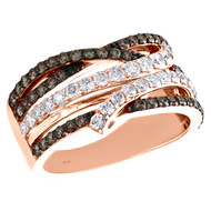 14K Rose Gold Brown Diamond Crossover Cocktail Ring Anniversary Band 1.25 CT.