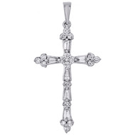 10K White Gold Baguette Diamond Cluster Cross Pendant 1.25" Fancy Charm 1/2 CT.
