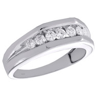 14K White Gold Round Diamond Wedding Band 7.25mm Mens Flat Surface Ring 1/2 CT.