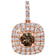 14K Rose Gold Solitaire Round Brown Diamond Halo Pendant 0.75" Fancy Charm 1 CT.
