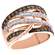 14K Rose Gold Brown Diamond Crossover Cocktail Ring Anniversary Band 1.33 CT.