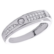 10K White Gold Genuine Round Cut Diamond Wedding Band 6mm Mens Screw Ring 1/4 CT