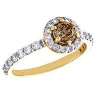 14K Yellow Gold 0.50 Ct Solitaire Brown Diamond Halo Round Engagement Ring 1 TCW