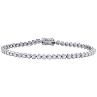 10K White Gold Round Cut Diamond 4-Prong Tennis Link Bracelet 7" | 3.50mm | 3 CT