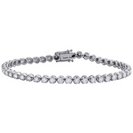 10K White Gold Round Cut Diamond 4-Prong Tennis Link Bracelet 7" | 3.75mm | 4 CT
