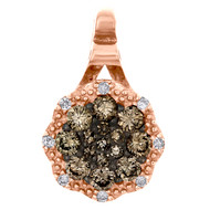 14K Rose Gold Round Brown Diamond Cluster Pendant 0.50" Statement Charm 1/4 CT.