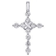 14K White Gold Round Diamond Statement Cross Pendant 1.2" Martini Set Charm 1 CT
