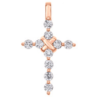 14K Rose Gold Round Diamond Statement Cross Pendant 1.20" Martini Set Charm 1 CT