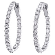 14K White Gold Diamond Inside Out Eternity Hoop 1.15" Prong Set Earrings 3 CT.