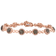 10K Rose Gold Brown Diamond Infinity Link 8mm Statement Bracelet 7" | 2.20 CT .
