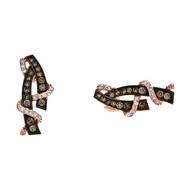 10K Rose Gold Brown Diamond Bypass / Swirling Ribbon Dangler Earrings 1/2 CT.
