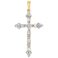 10K Yellow Gold Baguette Diamond Cluster Cross Pendant 1.25" Fancy Charm 1/2 CT.