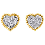 10K Yellow Gold Round Diamond Milgrain Heart Frame Stud 9mm Pave Earrings 1/4 CT