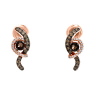 10K Rose Gold Smoky Quartz & Diamond Swirl Journey Dangler Earrings 0.66 TCW.