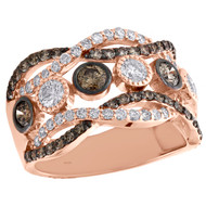 14K Rose Gold Brown & White Diamond Bezel Set Braided Right Hand Ring 1.75 Ct.