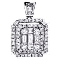 14K White Gold Round & Baguette Diamond Teired Halo Square Pendant 0.87 CT.