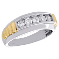 10K White Gold Round Diamond 5 Stone Wedding Band Channel Set 8mm Ring 1/2 CT.