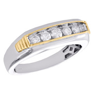 10K White Gold Round Diamond 5 Stone Wedding Band Channel Set 7mm Ring 1/2 CT.