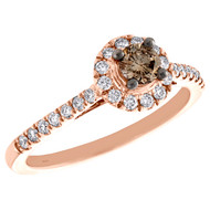 10K Rose Gold Solitaire Brown Diamond Round Halo Women's Engagement Ring 1/2 TCW