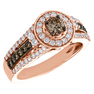 14K Rose Gold 1/3 Ct Solitaire Brown Diamond Halo Tiered Engagement Ring 1 TCW.