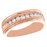 10K Rose Gold Round Diamond Wedding Band Milgrain Channel Set 7mm Ring 1/2 CT.