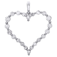 14K White Gold Round Diamond Outline Heart Pendant 1.10" Prong Set Charm 1 CT.