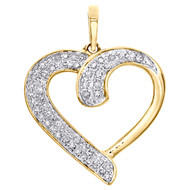 10K Yellow Gold Round Diamond Heart Pendant 1" Statement Pave Set Charm 1/4 CT.