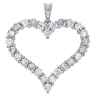 14K White Gold Round Diamond Outline Heart Pendant 1.15" Prong Set Charm 2 CT.