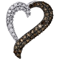 14K White Gold Real Brown Diamond Diamond Heart Slide Pendant 0.75" Charm 1/3 CT