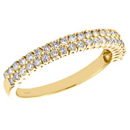 10K Yellow Gold Real Round Diamond 2 Row Prong Set Wedding Band 3mm Ring 1/2 CT.