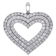 14K White Gold Diamond Triple Outline Heart Pendant 1" Statement Pave Charm 1 CT