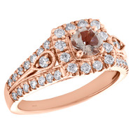 10K Rose Gold Solitaire Morganite & Diamond Split Shank Engagement Ring 1.20 TCW