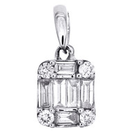 14K White Gold Round & Baguette Diamond Cluster Pendant 0.50" Fancy Charm 1/3 CT