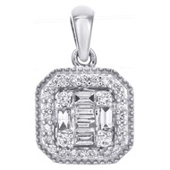 14K White Gold Baguette Diamond Milgrain Edge Small Square Halo Pendant 1/4 CT.