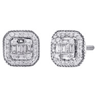 14K White Gold Baguette Diamond Milgrain Halo Frame Stud 8.50mm Earrings 3/8 CT.