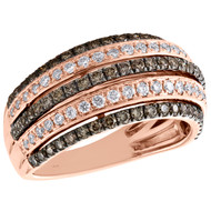 14K Rose Gold Brown & White Diamond Statement Anniversary Band 10mm Ring 1 CT.